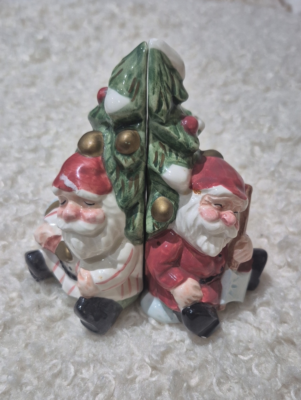 FITZ AND FLOYD Holiday Santa and Tree Ceramic Salt & Pepper Shakers